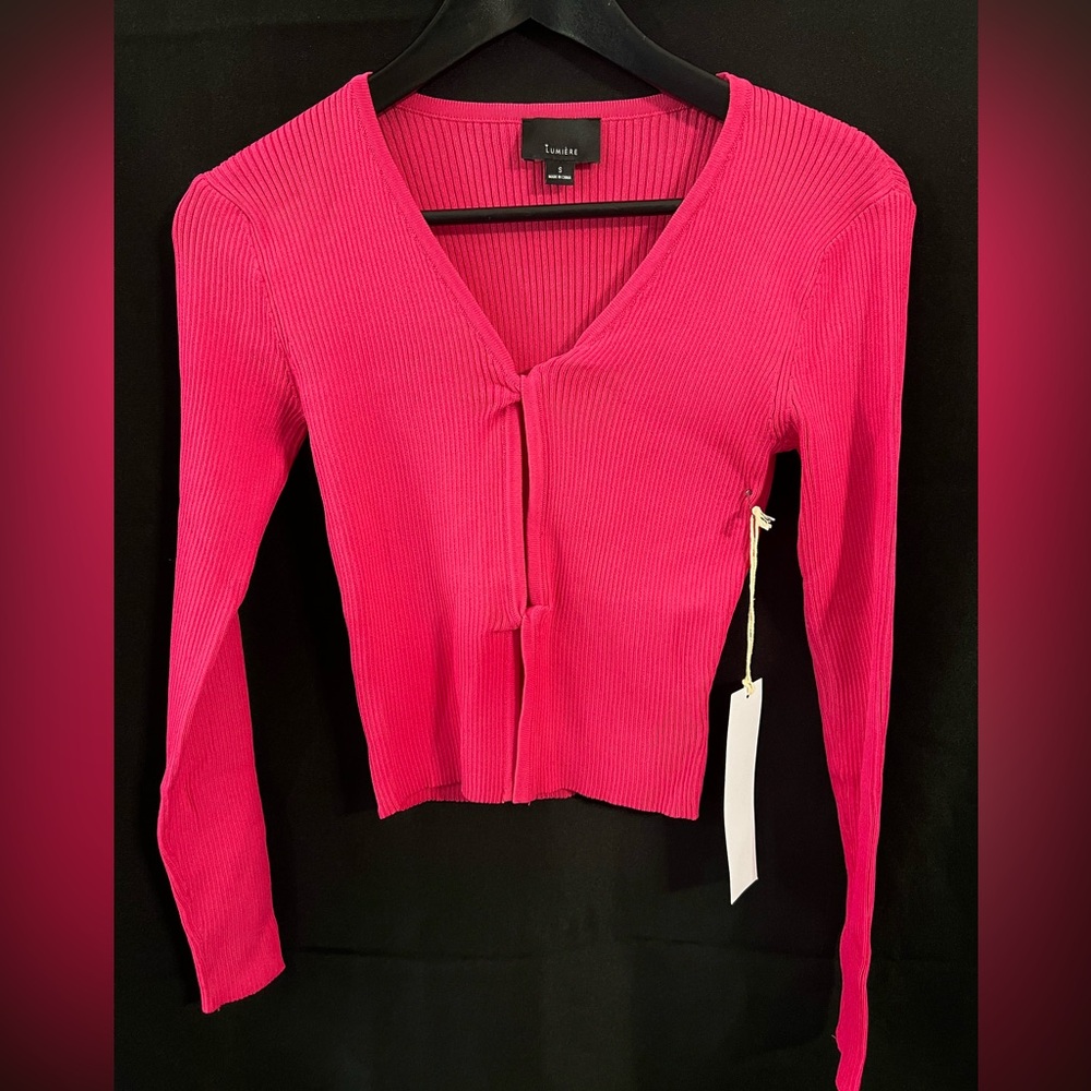 🆕 💖 NWT Lumiere Hot Pink Ribbed Knot Front Sweater | Size S